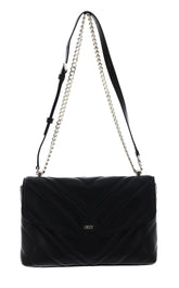 DKNY Womens Madison Large Envelope Flap Shoulder Bag with Adjustable Chain Strap in Lamb Nappa Leather, Black/Gold